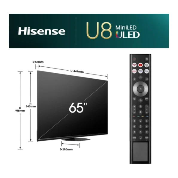 HISENSE 65″ Mini-LED 4K Ultra HD Smart TV (65U8NQ) – Kıbrıs Outlet